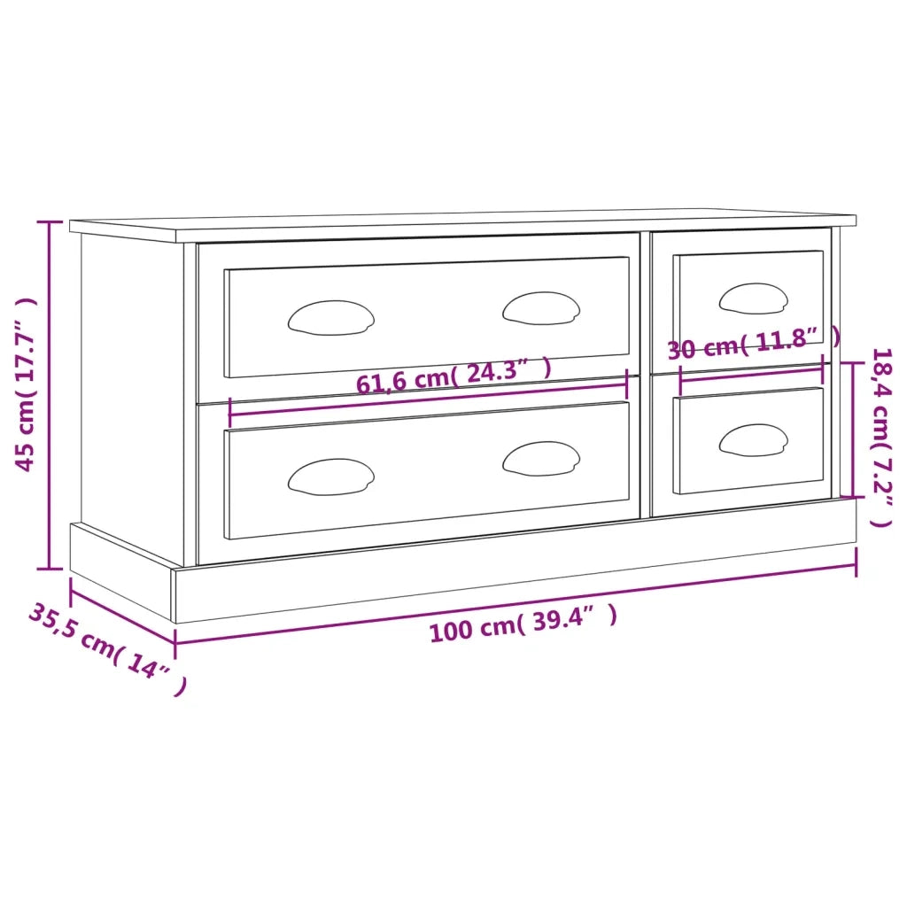 Mobile Porta TV Bianco Lucido 100x35,5x45 cm Legno Multistrato 816450
