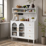 Credenza alta con cassetti, ripiani regolabili e porta bicchieri con stazione di ricarica per cucina e sala da pranzo 120 × 40 × 138.5 cm