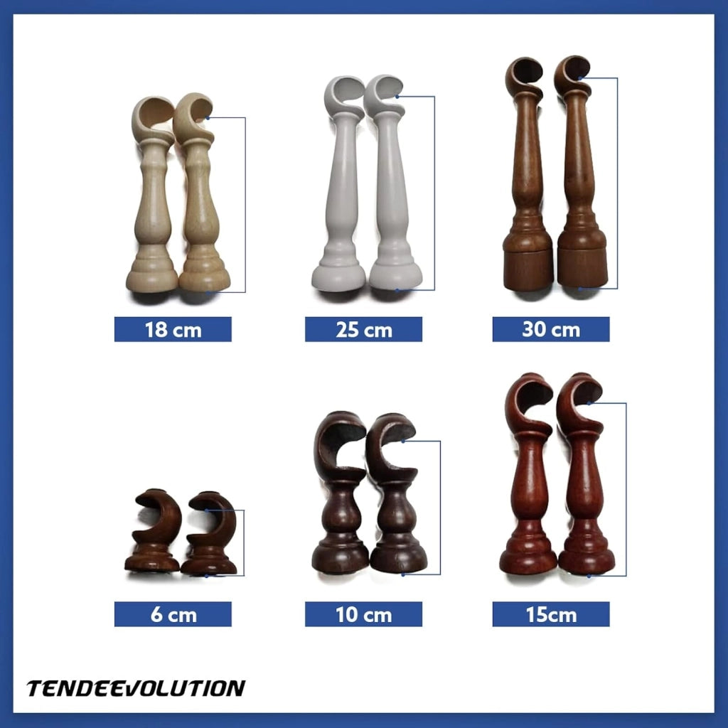 Coppia di Supporti per Bastone Tende in Legno, Diametro 35mm, Colore Bianco, Lunghezza 18cm, 100% Legno di Alta Qualità, Made in Italy