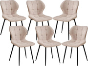 GrandCA HOME Set di 6 Sedie da Pranzo Imbottite in Lino con Schienale e Gambe in Metallo Nero, Sedia da Soggiorno per Cucina, Sala da Pranzo, Camera da Letto - Cachi