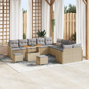 Set Divano da Giardino 13 Pezzi con Cuscini Beige in Rattan Acacia