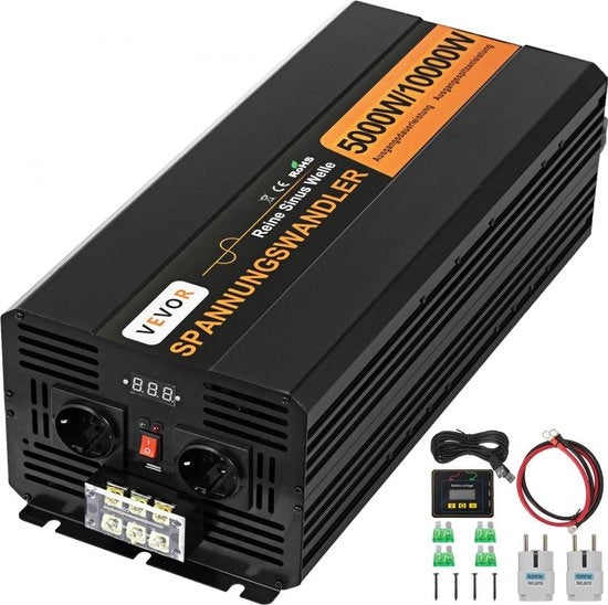 Convertitore DC-AC 24 V Solare 5000 W Purificatore di forma sinusoidale Caricatore solare Uscita AC 230 V Con caricatore 50 Hz Potenza massima 10000 Watt