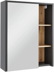 Mobile a specchio per il bagno Viola, Grigio/Artisan, 60 x 75 cm con ripiani aperti