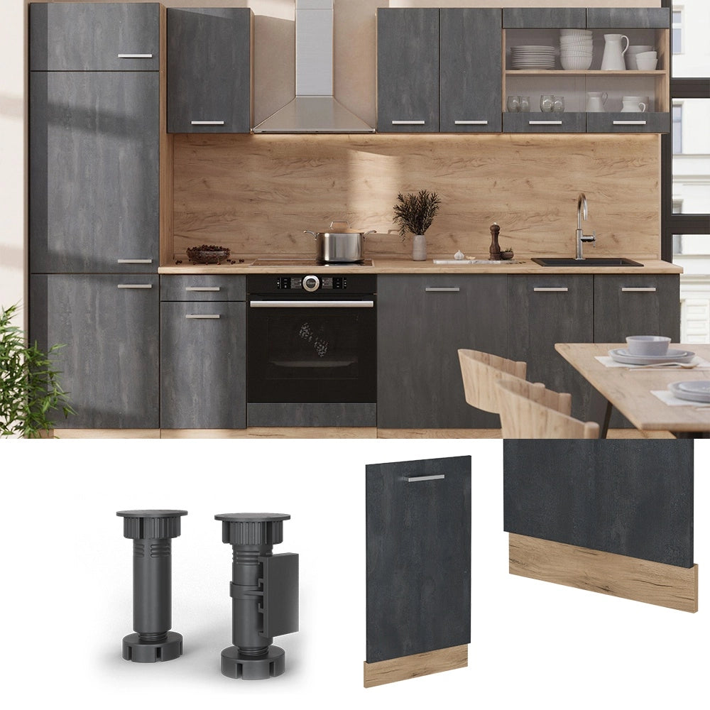 Pannello frontale della lavastoviglie R-Line Calce nera/Rovere dorato 45 cm, PL Marmo Vicco