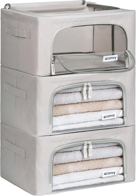 Cassa per la conservazione degli abiti pieghevoli con chiusura a cerniera - Adatta per abbigliamento e biancheria da letto - 1 pezzo - Grigio - Duralite