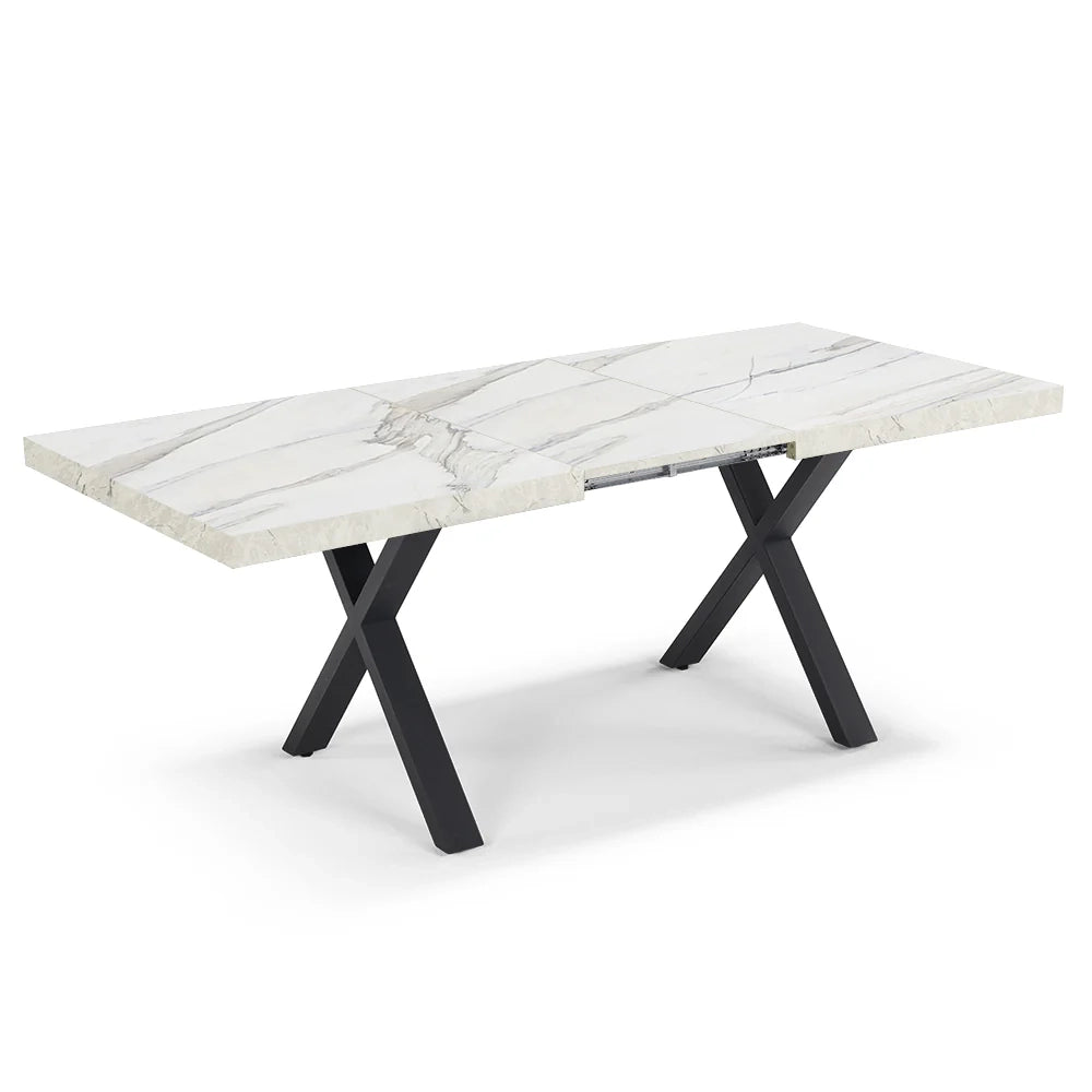 Tavolo allungabile da pranzo Marmo di Carrara 160X90 MADE IN ITALY modello PABLO fino a 260 CM per sala da pranzo, cucina e soggiorno, design moderno con top in melaminico