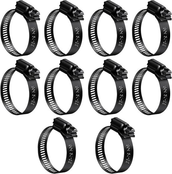 Slangklemmen in RVS per 10 pezzi da 21 a 38 mm per tubi da giardino, gas e applicazioni varie