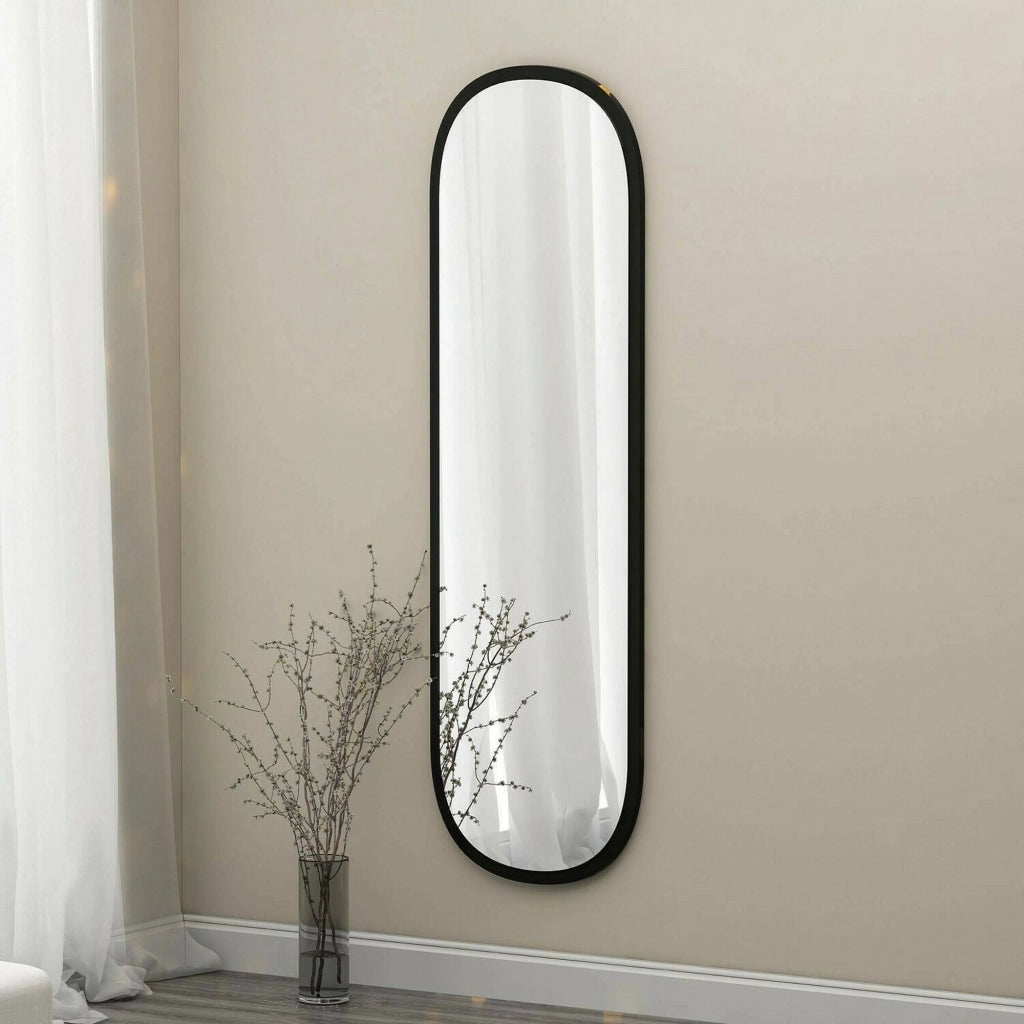 Specchio Korban, Specchiera, Articolo d'arredo a muro, Decorazione con specchio, 40x2h120 cm, Nero