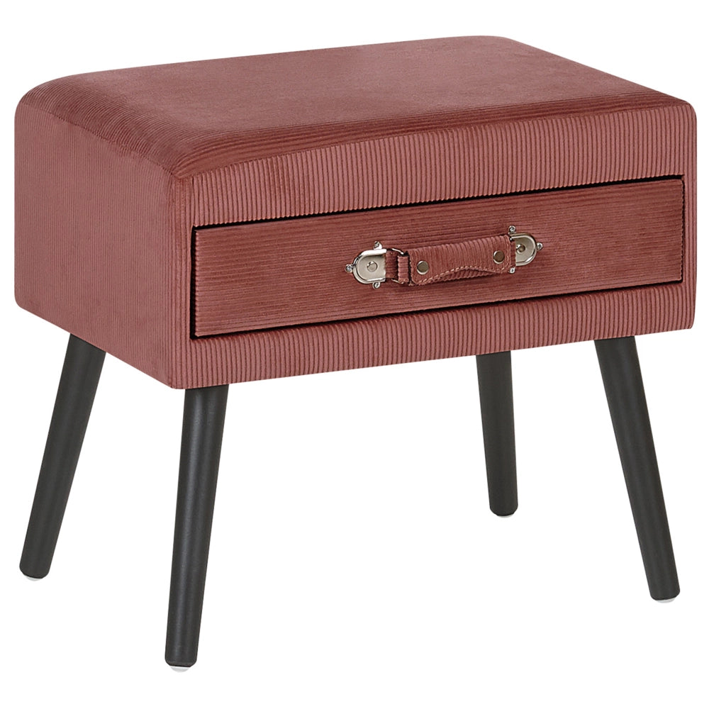 Tavolino con contenitore rosa gambe nere in velluto a coste 46 x 50 x 35 cm Valigia