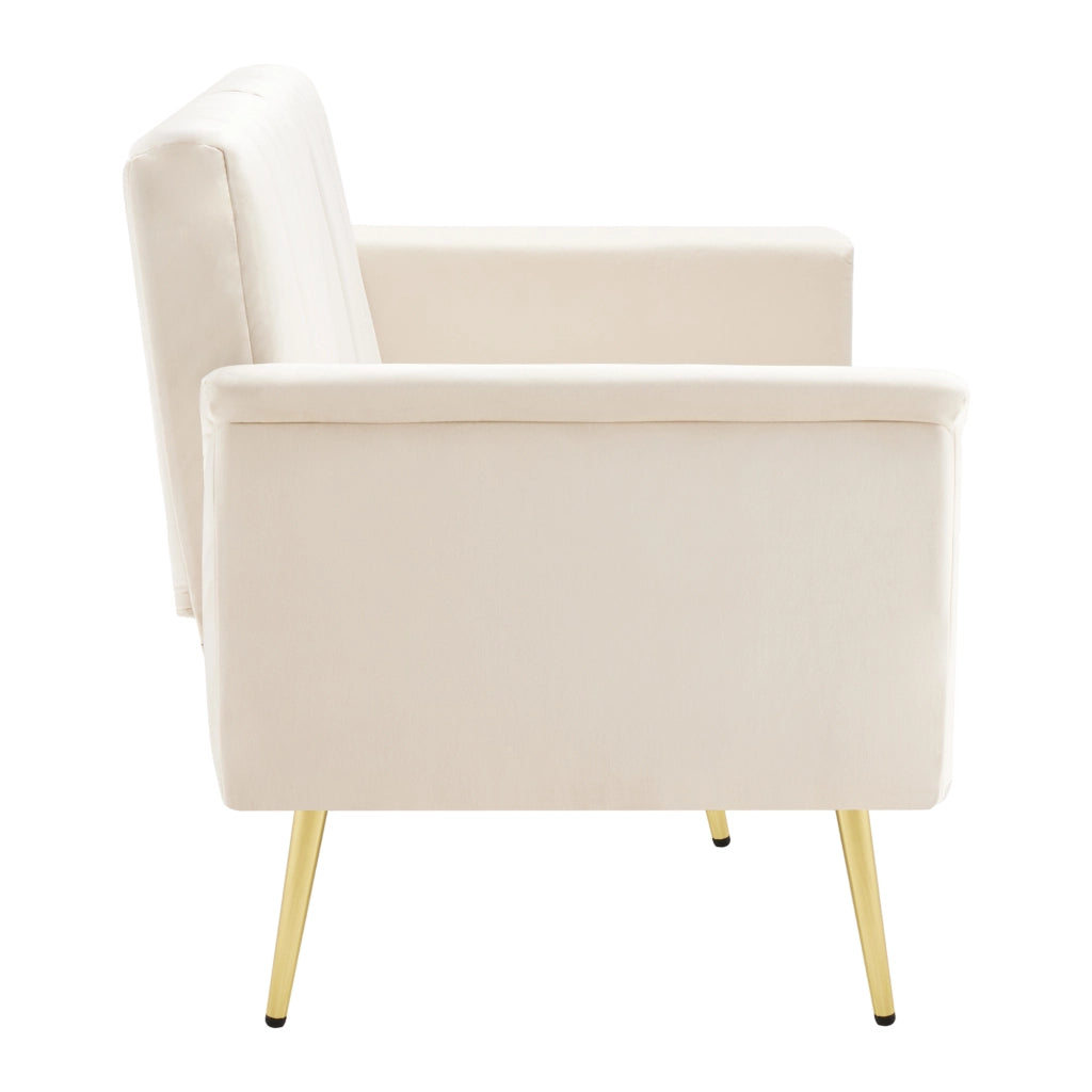 Divano letto convertibile con schienale e braccioli regolabili, gambe in metallo in velluto beige 183 × 76 × 75 cm