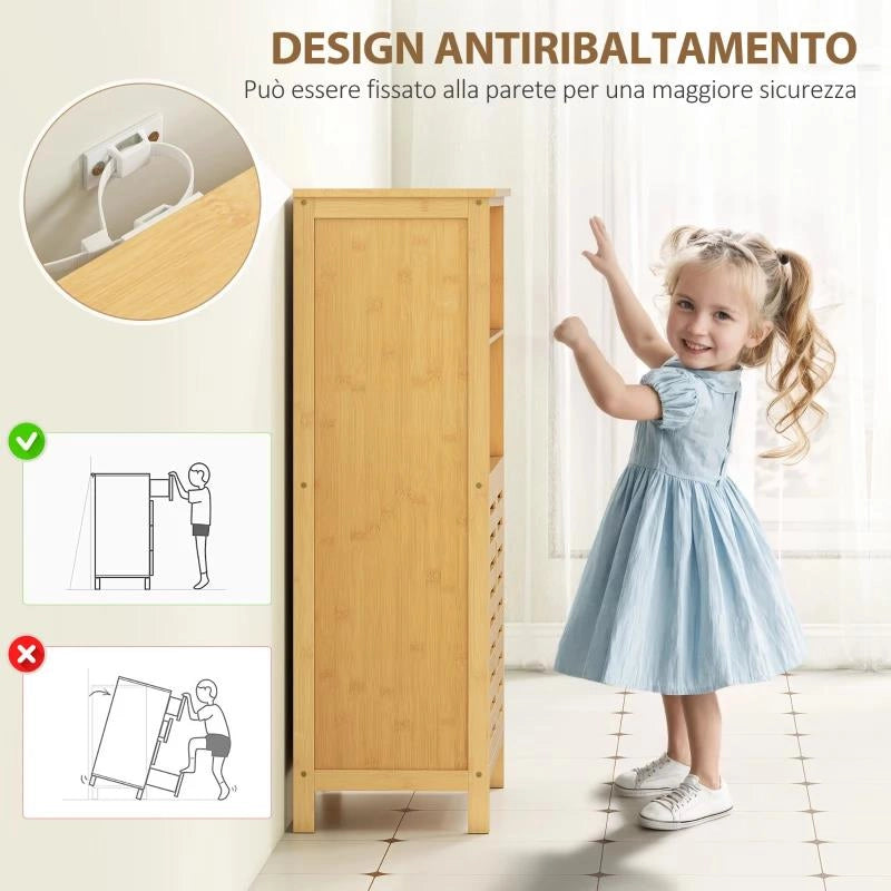 MOBILETTO BAGNO SALVASPAZIO IN LEGNO CON ARMADIETTO, 2 ANTE E 2 RIPIANI APERTI, 50X29X92 CM