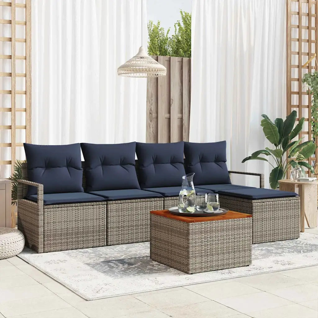 Set Divano da Giardino con cuscino 6 pcs Grigio polyrattan