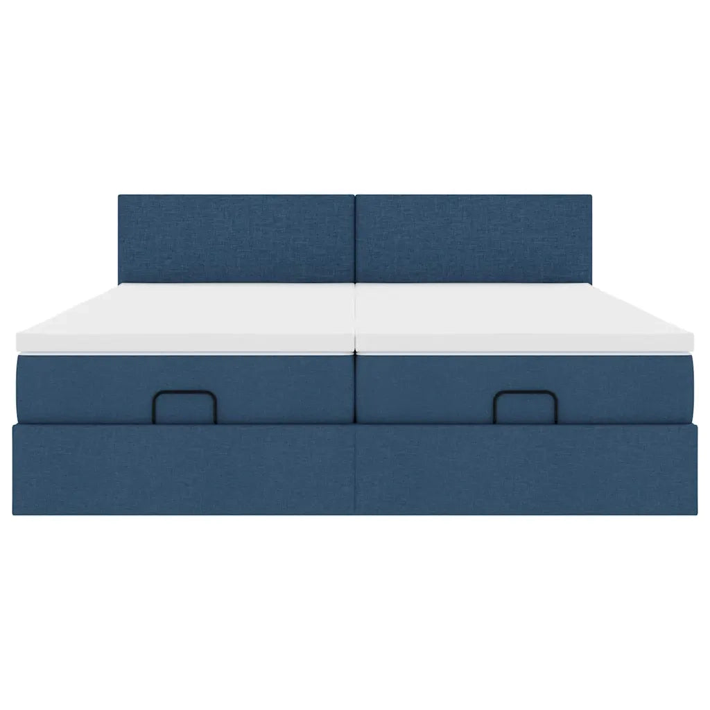 Struttura Letto Pouf con Materassi Blu 160x200 cm in Tessuto 3312821