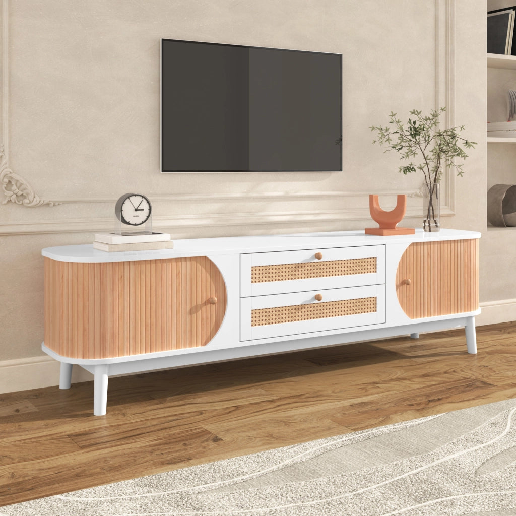 Mobile TV con ante e cassetti in MDF e finitura legno bianco 170 × 46 × 39,5 cm