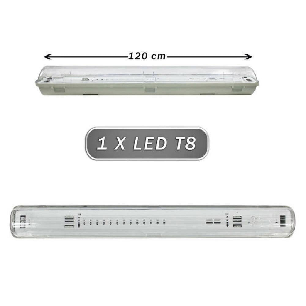 Trade Shop - Plafoniera Stagna 1 Neon Led Tubo T8 G13 Da 120 Cm Parete Soffitto Ip65 T8-120ss -