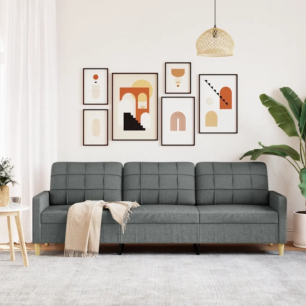 vidaXL Divano a 3 Posti Grigio Scuro 210 cm in Tessuto