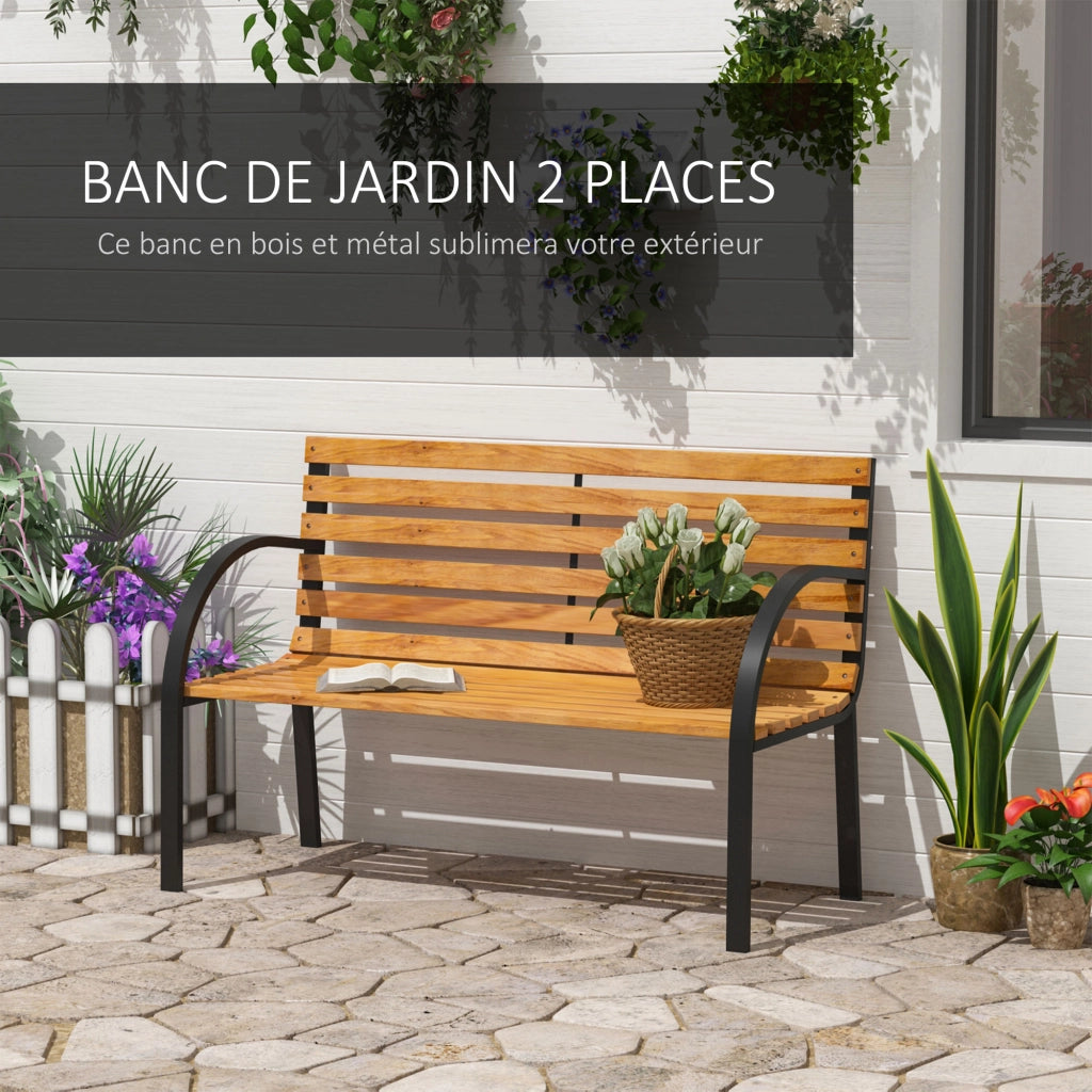 Panchina Giardino 2 Posti in Legno e Acciaio ¨C zephmum ¨C Legno Naturale Chassis Acciaio Nero
