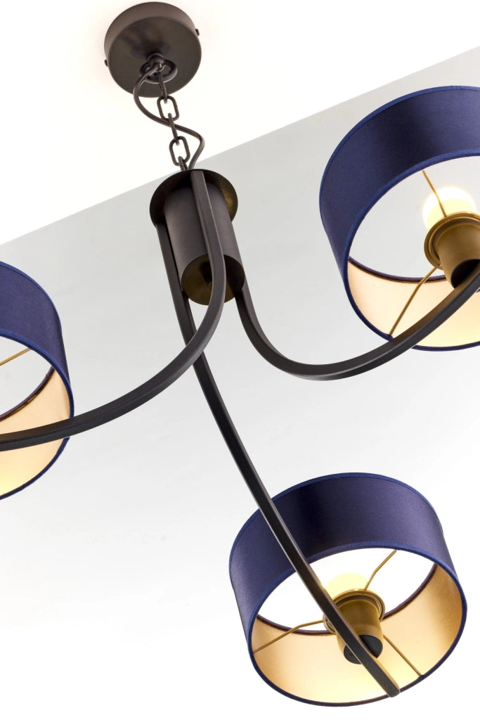 Lampadario nero a catena paralumi blu 3xE27 Arthur Jupiter