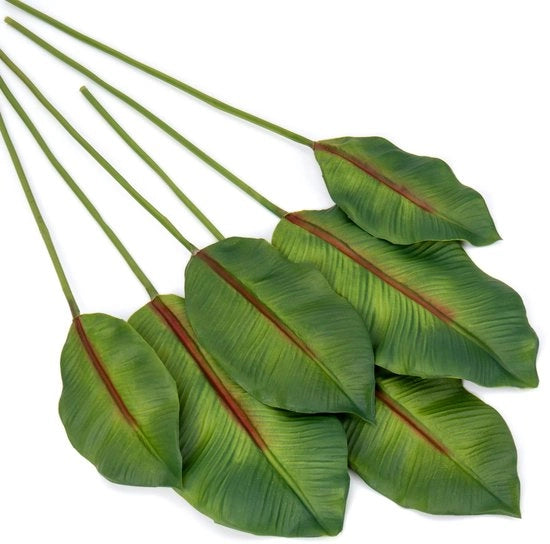 6 pezzi di foglie artificiali di pianta, foglie di banane tropicali, foglie artificiali di palma in PU, foglie artificiali tropicali con steel flessibile per matrimoni, feste, decorazione di casa, ufficio, fiori DIY