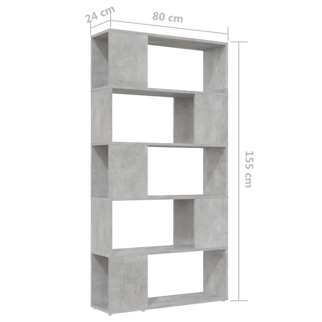 Libreria Divisorio-Scaffale per Libri-Mobile di Stoccaggio Grigio Cemento 80x24x155 cm in Truciolato
