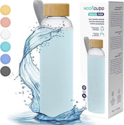 Bottiglia trasparente in vetro con guanto in neoprene - Ideale per ufficio e all'aperto - 700 ml - Blu chiaro