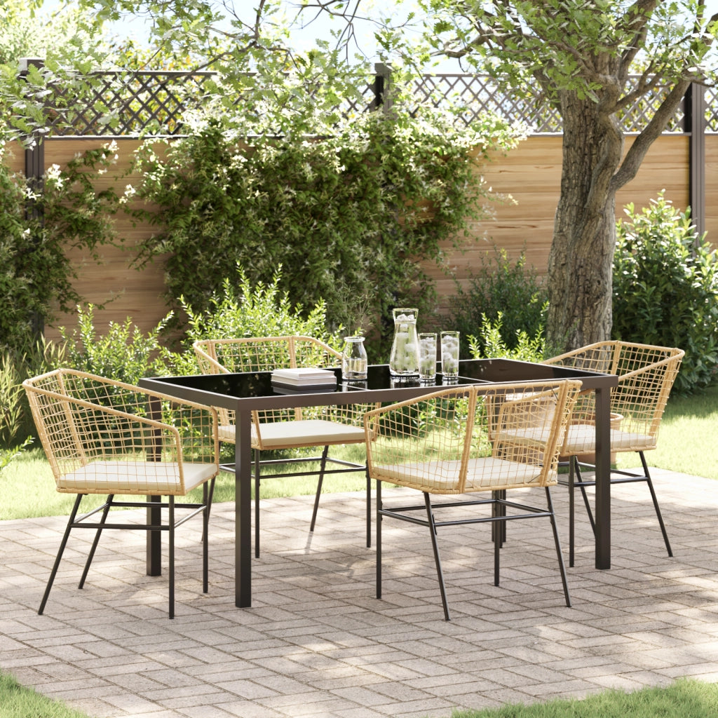 Set da Pranzo da Giardino 5 Pezzi con Cuscini Marrone Polyrattan