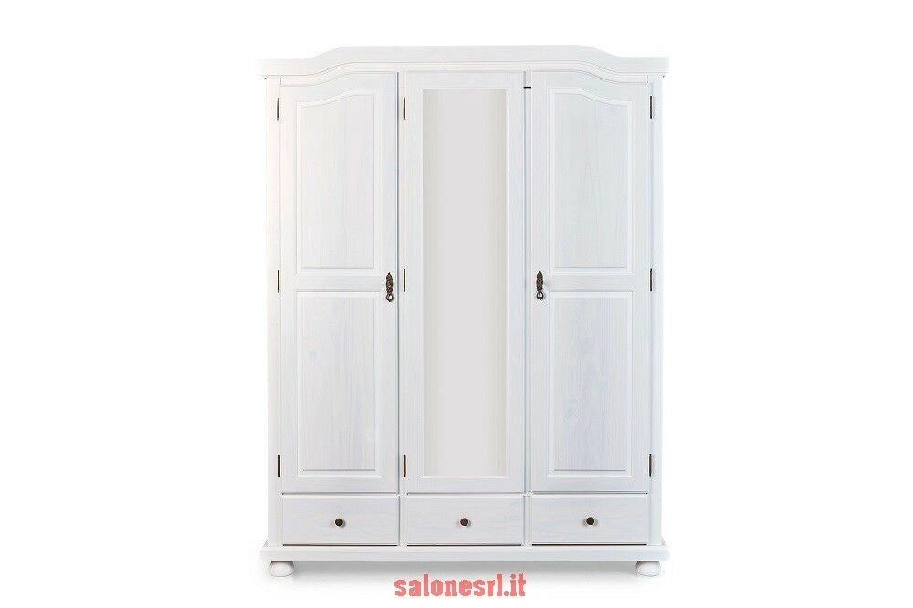 ARMADIO KAPPL 3 ANTE + 3 CASSETTI 150X56X200H PINO MASSELLO FINITURA BIANCO