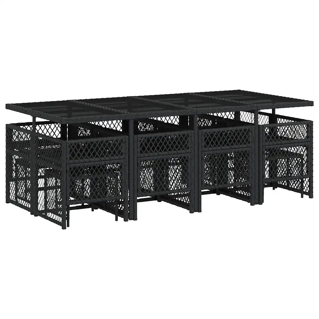 Set da Pranzo da Giardino 13pz con Cuscini Nero in Polyrattan 3210798