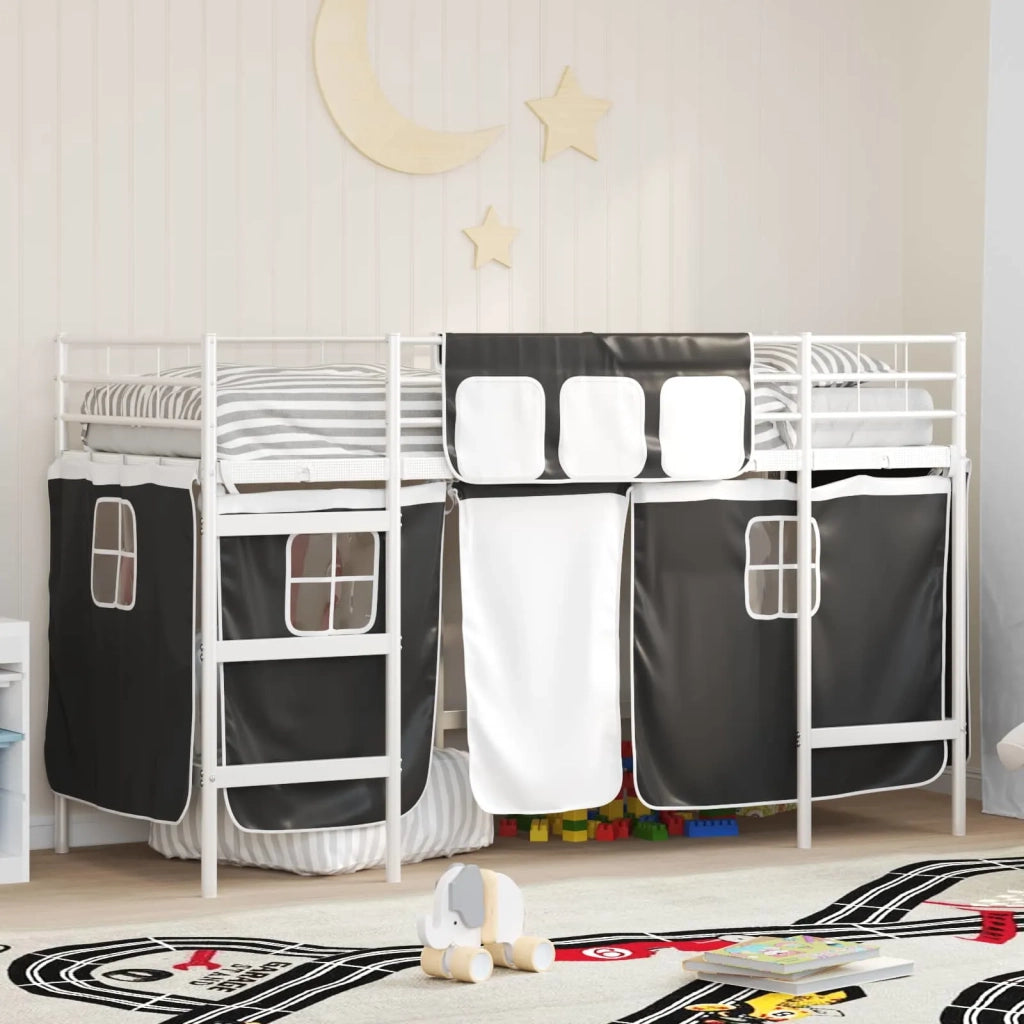 Struttura del Letto Loft per Bambini con Tendine-Giroletto per bambini Bianco e Nero 666007