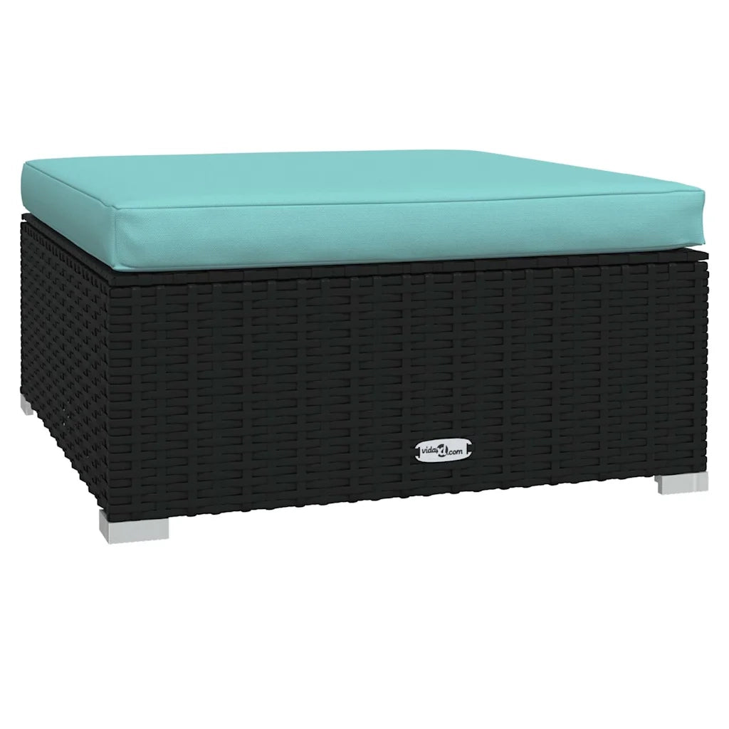 Sedia da giardino-Poggiapiedi da Giardino con Cuscino Nero 70x70x30 cm Polyrattan 837945