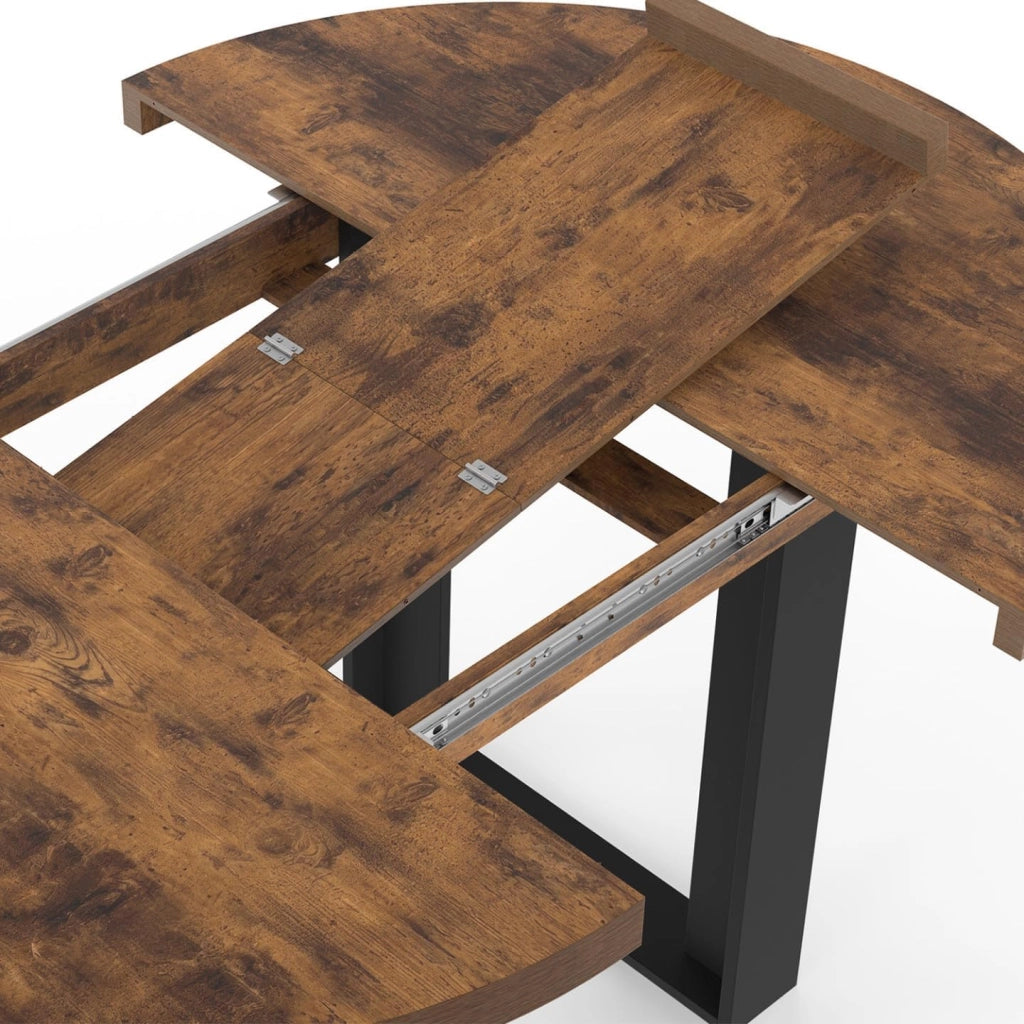 Tavolo da pranzo rotondo allungabile PHOENIX 4-6 persone in legno scuro effetto invecchiato e nero 110-150 cm