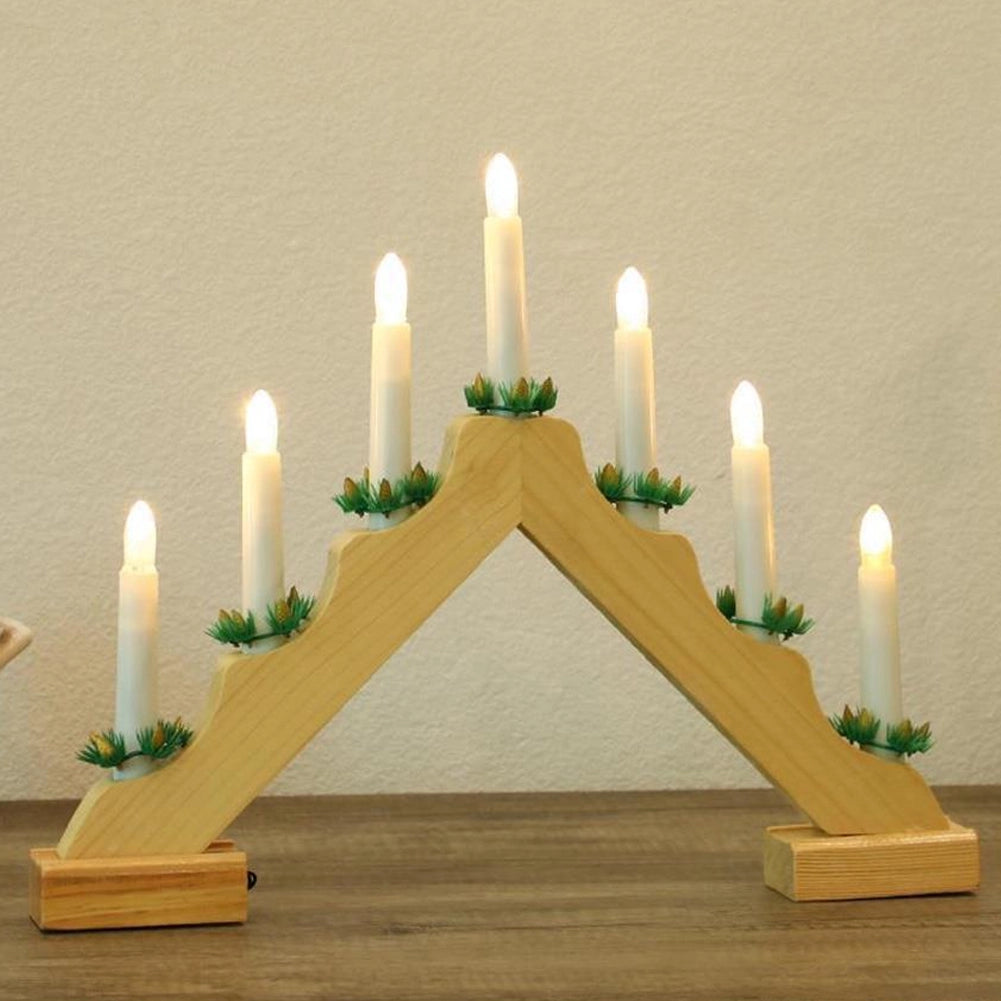 Candelabro Avvento Natalizio Elettrico Led 7 Candele di Natale Colore Legno