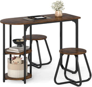 Set da Pranzo Industriale 3 Pezzi, Tavolo da Cucina in Legno con 2 Sgabelli e Ripiani Portaoggetti, Set da Pranzo Salvaspazio per Appartamenti, Cucina e Soggiorno (Caffè)