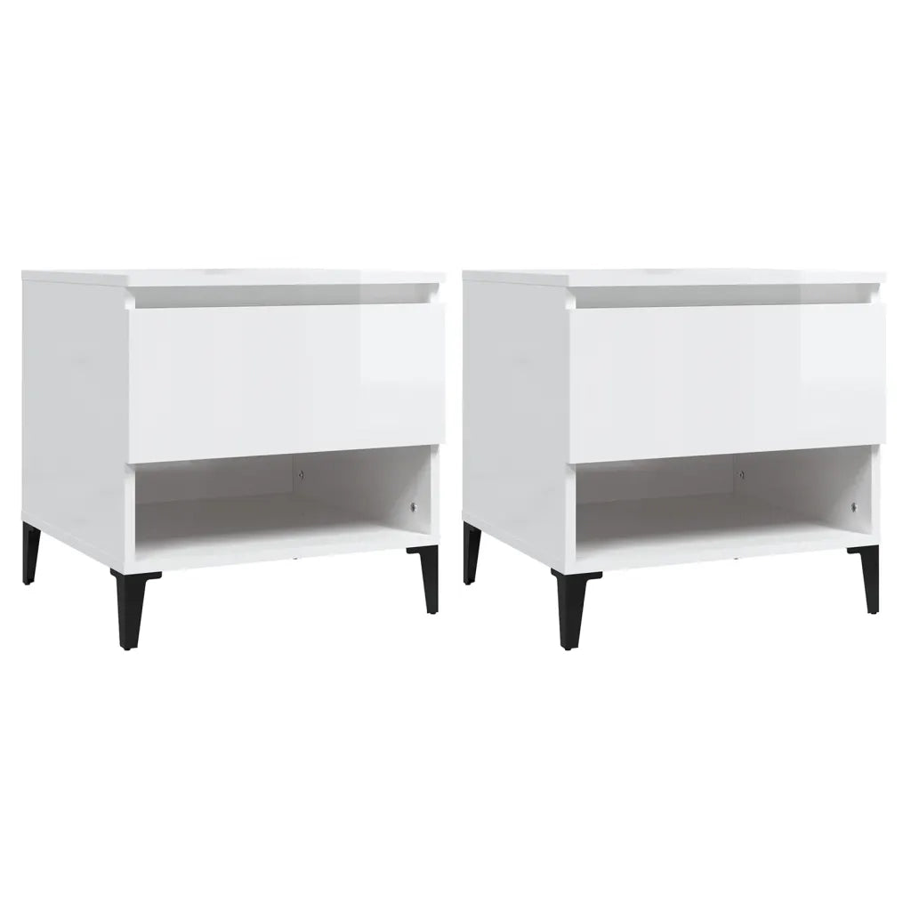 Tavolini 2pz Bianco Lucido 50x46x50 cm in Legno Multistrato 819553