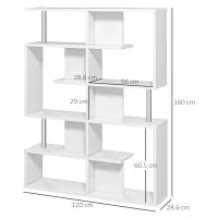 Scaffale Libreria ad S 5 Ripiani Design Moderno Soggiorno, Ufficio, Salotto, Legno, Bianco, 120 x 28.6 x 160 cm