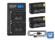 Shentec NP-FM500H con 2 batterie & Fast LCD Dual Charger COMPATIBILE camera A57 A58 A65 A77 A99 A500 A550 A560 A580 A700 A850 A900 SLT a99 II