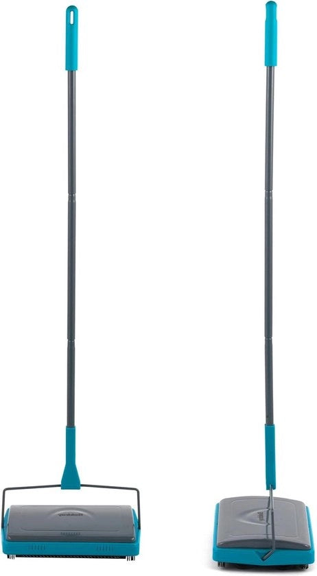 Aspirapolvere a Spazzola - Raccoglie Sabbia e Polvere dai Tappeti - Facile da Usare - Sottile e Compatto - Blu Turquesa - Facile da Conservare - 27,5 x 22 x 6 cm