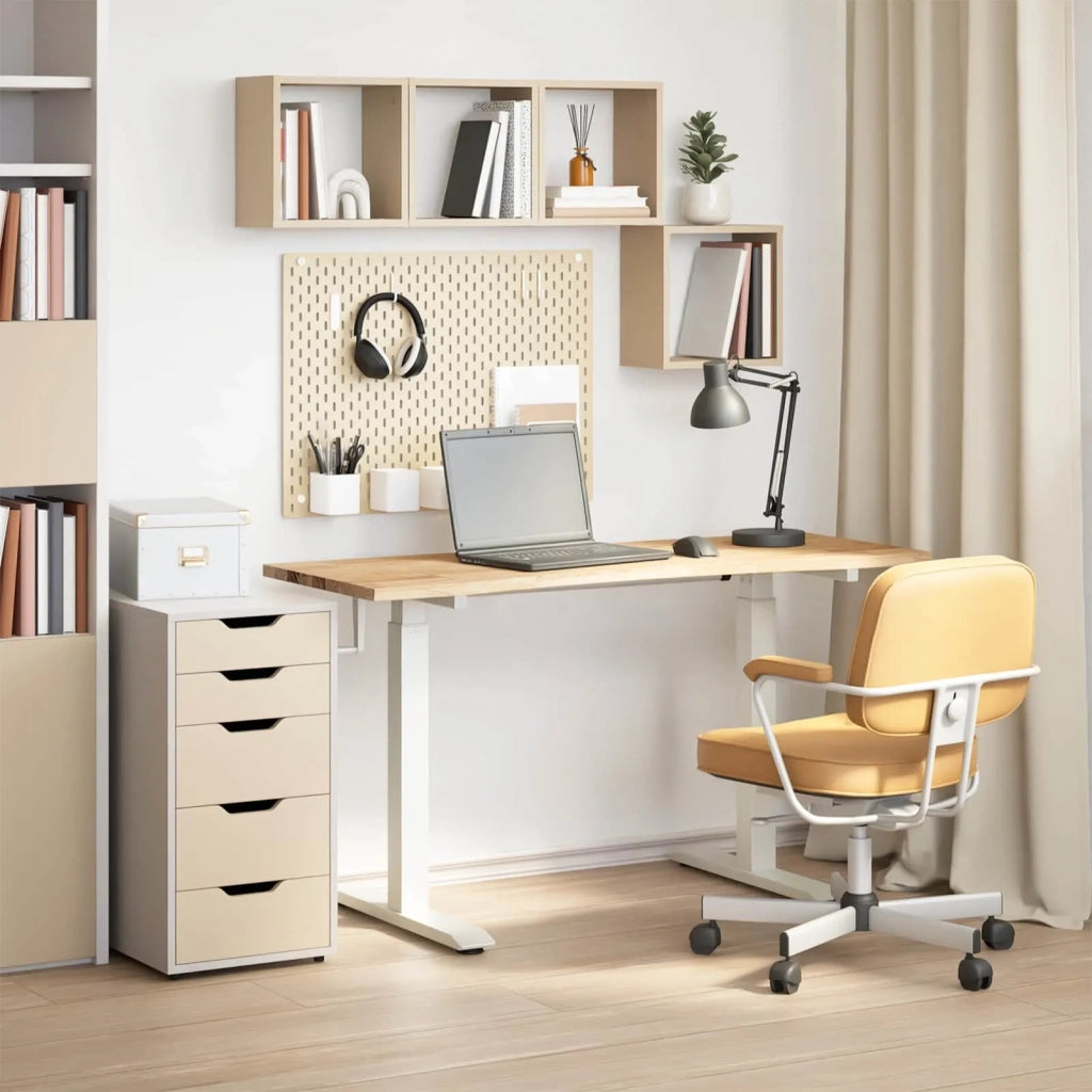 Scrivania con archiviazione Bianco e Naturale 140 x 60 cm 3426546