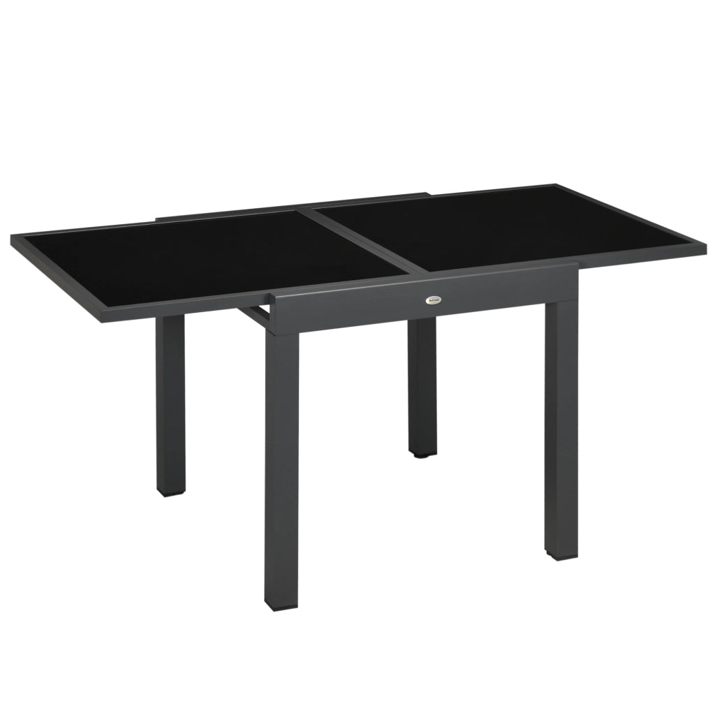 Tavolo Allungabile da Giardino 80-160x80x75 cm con Piano in Vetro e Alluminio Nero