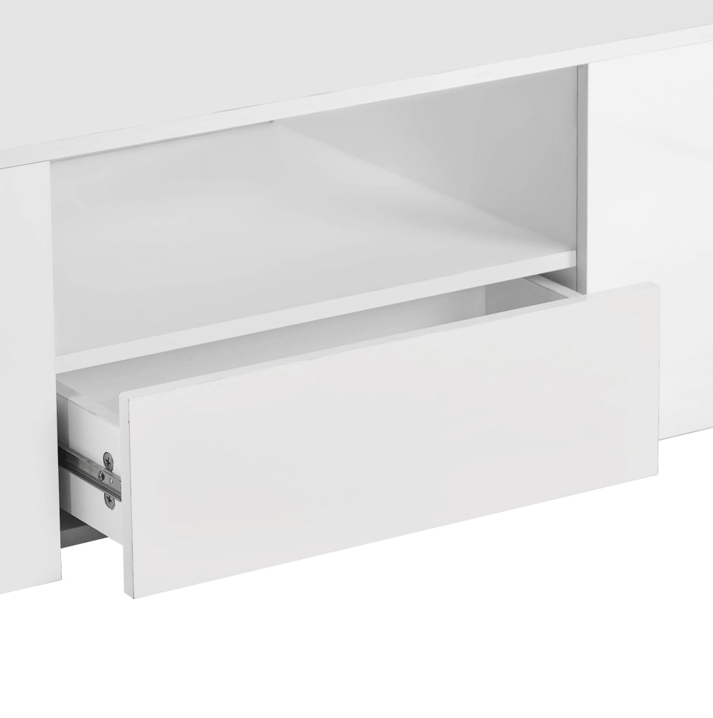 Tavolino da caffè LED con 2 cassetti e 2 ripiani; 95 x 53 x 37 cm; bianco