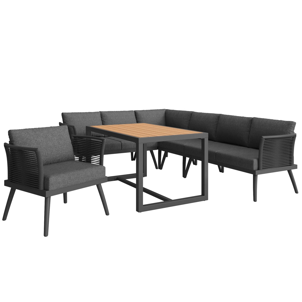 Set lounge da giardino modulare per 7 persone con tavolino; grigio