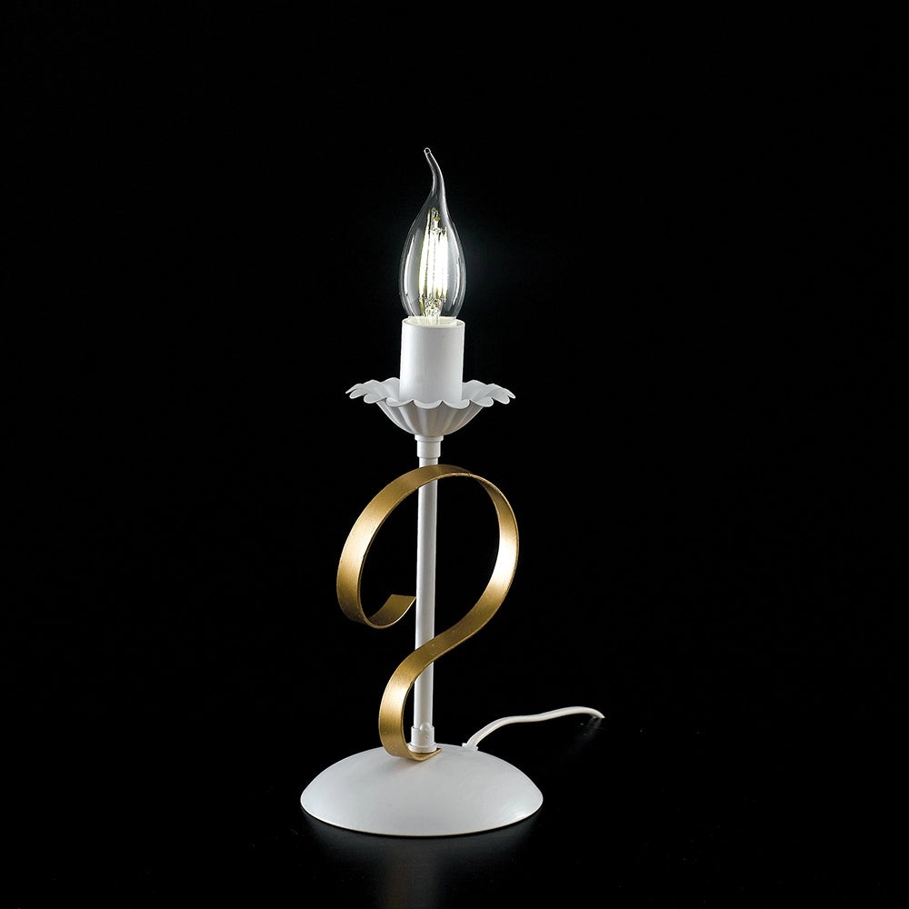 Lumetto Classico 1 Luce Ferro Battuto Bianco E Oro Serie Bandolo