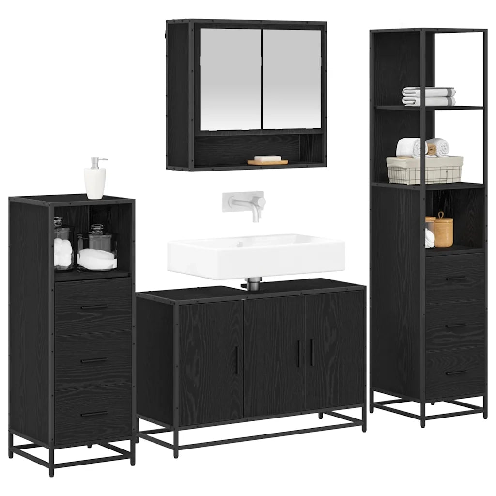 Set di mobili per il bagno 4 pcs Rovere Nero Legno multistrato