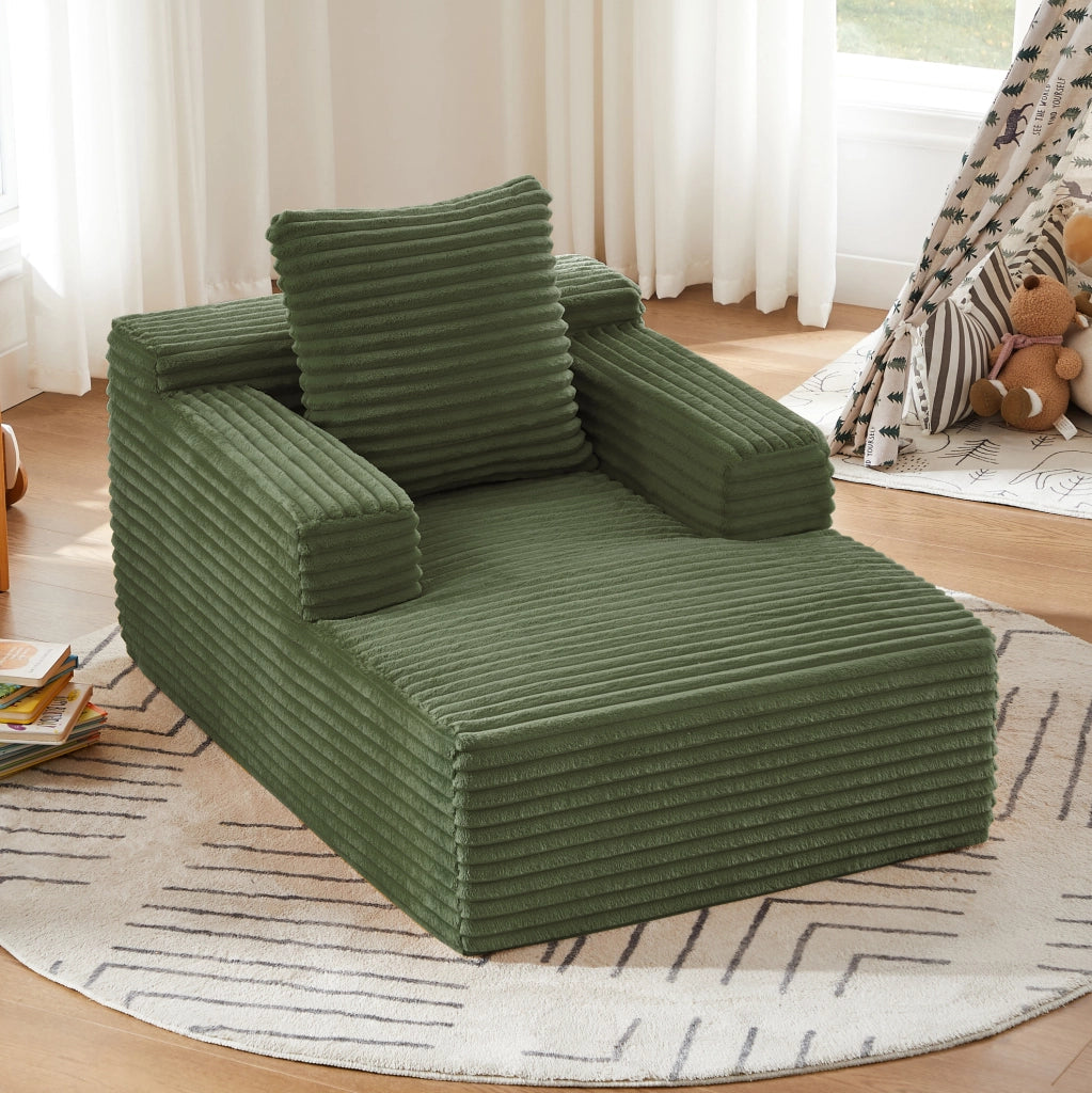 Divano chaise longue verde in tessuto a coste - senza montaggio