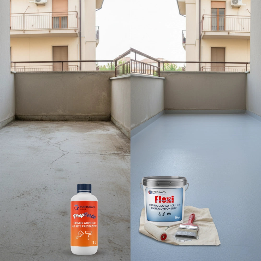 Soluzione professionale impermeabilizzante prepforte + flexiscudo per protezione superfici *** formato 5 kg + 1 l (do...