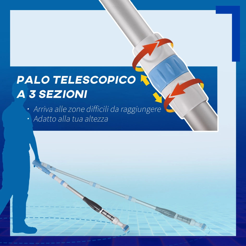 Aspirapolvere per Piscina Portatile Ø6x106-162 cm con Asta a 3 Livelli Blu e Bianco