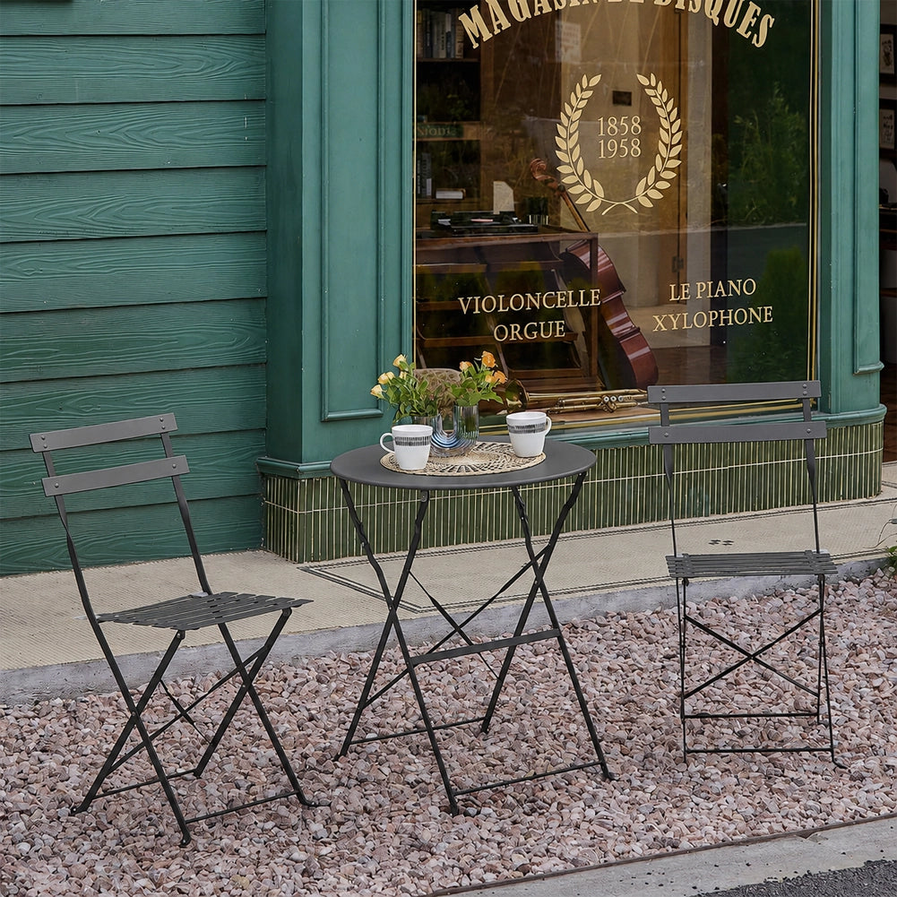 Set 3 Pezzi Giardino Tavolo 2 Sedie Bistrot Pieghevole Modello Parigi Antracite