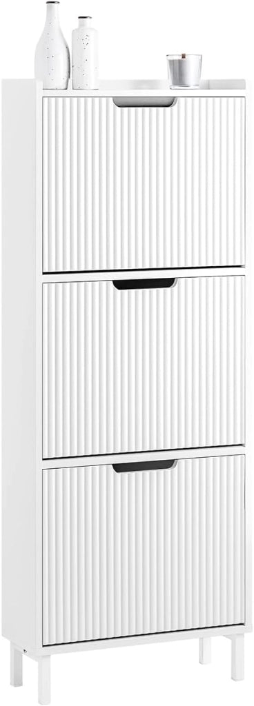 Scarpiera Salvaspazio Slim - Mobile Scarpiera 50 cm Larghezza con 3 ante battenti - Ideale per Ambienti Ristretti - Ingresso, Corridoio o Camera 50x19x130 cm Bianco FSR177-H-W