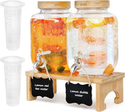 Dispensatore di bevande con base - 2x 4L dispensatore di bevande in vetro con rubinetto in acciaio inossidabile per succo, acqua e bevande fai da te - ideale per feste e matrimoni