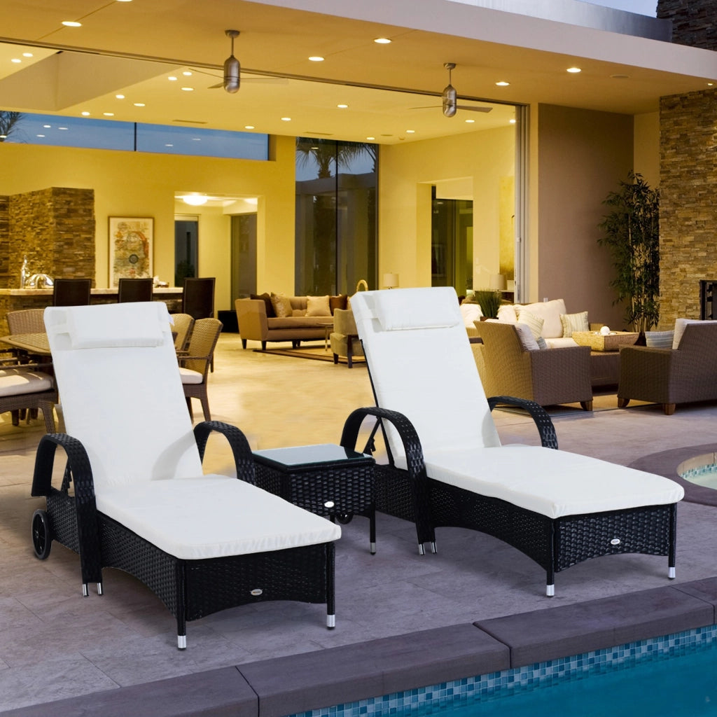 EasyComfort Set da Giardino con 2 Sedie a Sdraio con Schienale Reclinabile e Tavolino Basso in Rattan PE, Nero